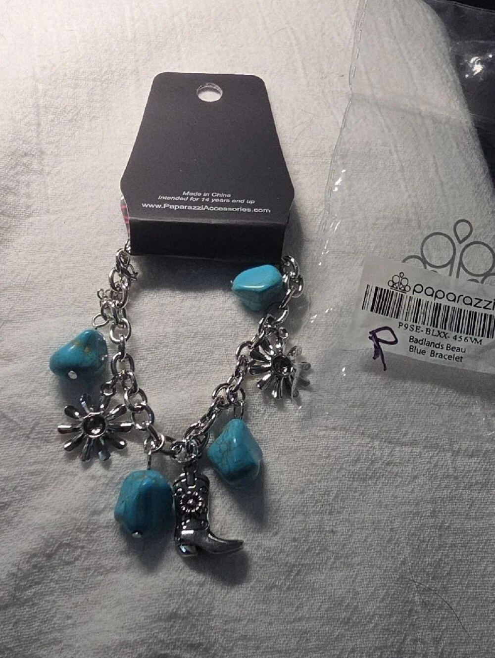 Badlands Beau Blue Turquoise Charm Bracelet with Floral & Boot Charms